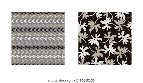 Masculine vector floral pattern with organic botanical shapes. Modern bold black white flower print, design in neutral scandi style.