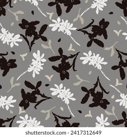 Masculine vector floral pattern with organic botanical shapes. Modern bold black white flower print, design in neutral scandi style.