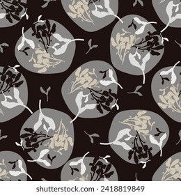 Masculine vector floral pattern with organic botanical shapes. Modern bold black white flower print, design in neutral scandi style.