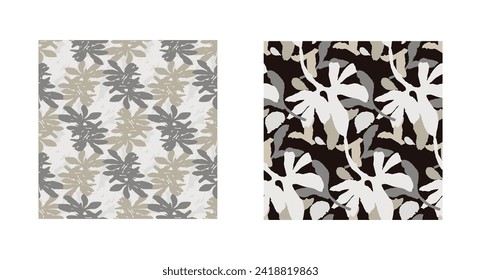 Masculine vector floral pattern with organic botanical shapes. Modern bold black white flower print, design in neutral scandi style.