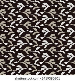 Masculine vector floral pattern with organic botanical shapes. Modern bold black white flower print, design in neutral scandi style.