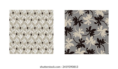 Masculine vector floral pattern with organic botanical shapes. Modern bold black white flower print, design in neutral scandi style.