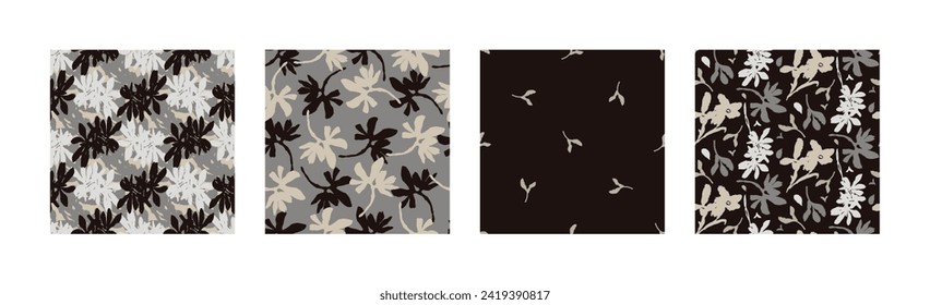 Masculine vector floral pattern with organic botanical shapes. Modern bold black white flower print, design in neutral scandi style.