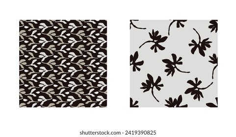 Masculine vector floral pattern with organic botanical shapes. Modern bold black white flower print, design in neutral scandi style.