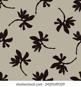 Masculine vector floral pattern with organic botanical shapes. Modern bold black white flower print, design in neutral scandi style.