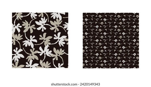 Masculine vector floral pattern with organic botanical shapes. Modern bold black white flower print, design in neutral scandi style.