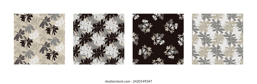 Masculine vector floral pattern with organic botanical shapes. Modern bold black white flower print, design in neutral scandi style.