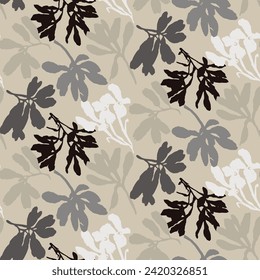 Masculine vector floral pattern with organic botanical shapes. Modern bold black white flower print, design in neutral scandi style.