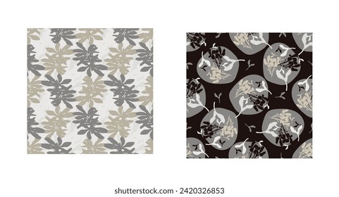 Masculine vector floral pattern with organic botanical shapes. Modern bold black white flower print, design in neutral scandi style.