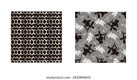 Masculine vector floral pattern with organic botanical shapes. Modern bold black white flower print, design in neutral scandi style.