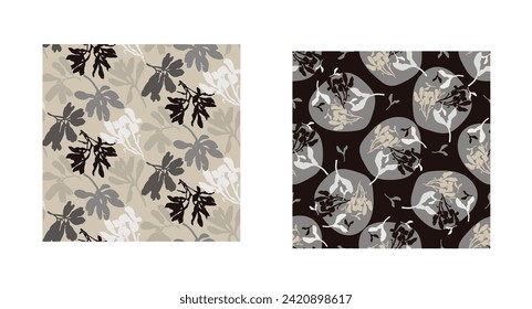 Masculine vector floral pattern with organic botanical shapes. Modern bold black white flower print, design in neutral scandi style.