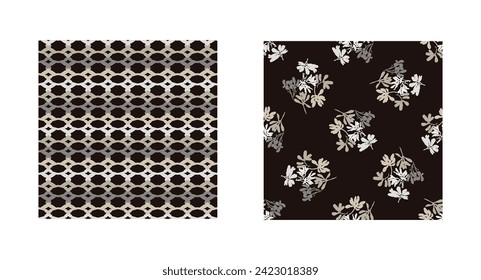 Masculine vector floral pattern with organic botanical shapes. Modern bold black white flower print, design in neutral scandi style.