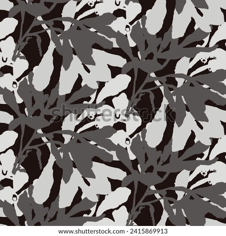 Masculine vector floral pattern with organic botanical shapes. Modern bold black white flower print, design in neutral scandi style.