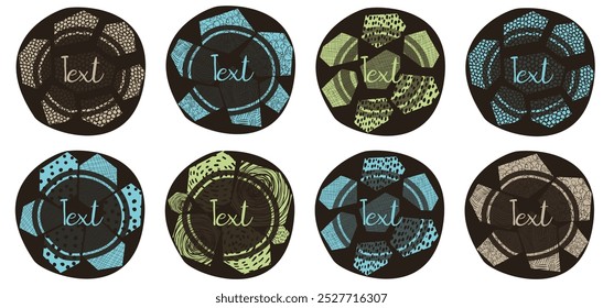 Masculine vector labels and gift tags set in black, green and blue colors with different textures
