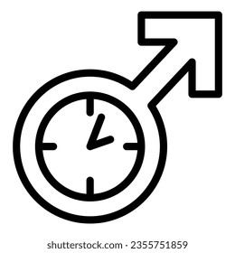 Masculinity, male symbol, clock, watch line icon, dating concept, timepiece vector sign on white background, outline style icon for mobile concept and web design. Vector graphics