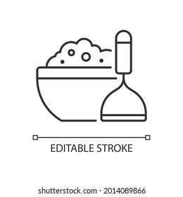 Mash potato linear icon. Vegan gravy recipe. Thanksgiving dish. Nutrient meal. Cook instruction. Thin line customizable illustration. Contour symbol. Vector isolated outline drawing. Editable stroke
