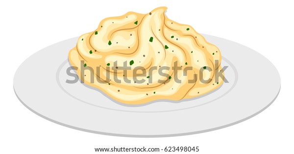 Mash Potato On Round Plate Illustration Stock Vector (Royalty Free ...