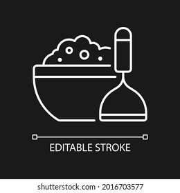 Mash potato white linear icon for dark theme. Vegan gravy recipe. Thanksgiving dish. Nutrient meal. Thin line customizable illustration. Isolated vector contour symbol for night mode. Editable stroke