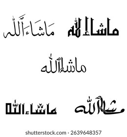 "Masha Allah" means "What God has willed" and is used to express praise or admiration while showing gratitude to God and thankful to Allah.Masha Allah calligraphy set isolated.