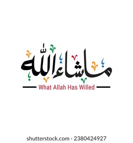 Mashallah calligraphy arabic text sticker typography written illustration .Translation: "What Allah has willed".