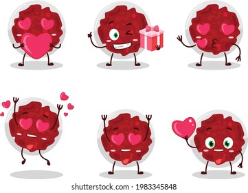 Mashed cranberry cartoon character with love cute emoticon.Vector illustration. Vector illustration