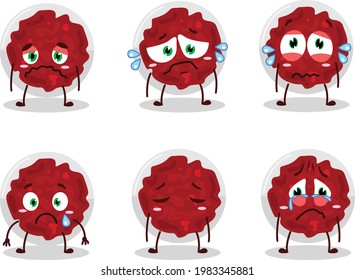 Mashed cranberry cartoon character with sad expression. Vector illustration