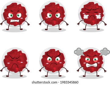 Mashed cranberry cartoon character with various angry expressions. Vector illustration