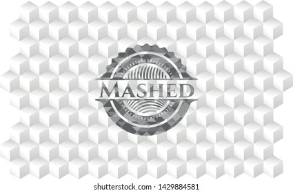 Mashed grey emblem. Vintage with geometric cube white background