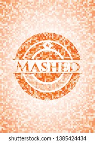 Mashed orange mosaic emblem with background