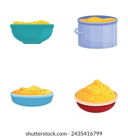 Mashed potato icons set cartoon vector. Fresh mashed potato on bowl. Food concept