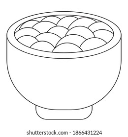 Mashed potatoes in a bowl. Delicious chowder in a plate. Vector illustration. Outline on an isolated white background. Doodle style. Sketch. Coloring book for children. Childrens porridge in a bowl. 