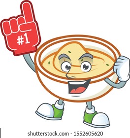 Mashed potatoes in bowl with foam finger character