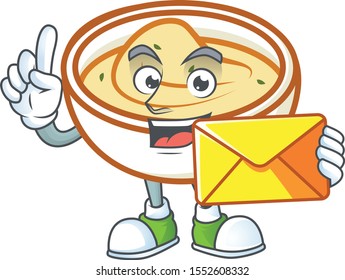 Mashed potatoes with bring envelope character on white background