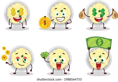 Mashed potatoes cartoon character with cute emoticon bring money. Vector illustration