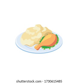 Mashed potatoes with chicken. Vector 3d isometric, color web icon, new flat style. Creative illustration design, isolated graphic idea for infographics.