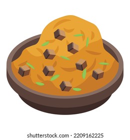 Un ícono cocinado con puré de papas. Isométrico de puré de patatas cocido icono vectorial para el diseño web aislado en fondo blanco