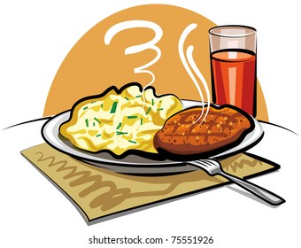 mashed potatoes with a cutlet