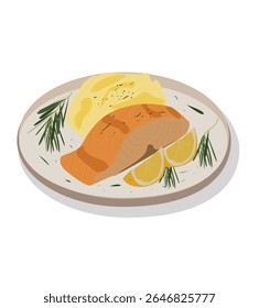 Mashed Potatoes and fish meat.Flavorful Salmon, Scallop and Mashed Potato Platter,
