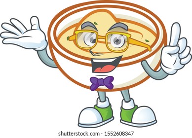 Mashed potatoes with geek character on white background