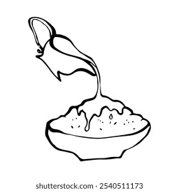 purê de batatas com molho, desenho de doodle, esboço estilo ilustração vetor em um fundo branco