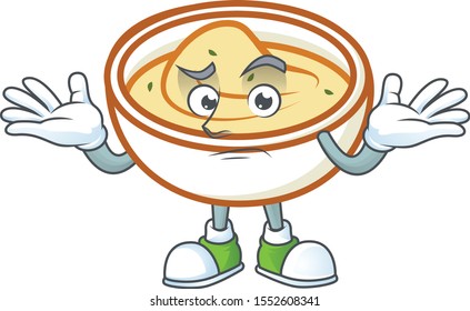 Mashed potatoes with grinning character on white background