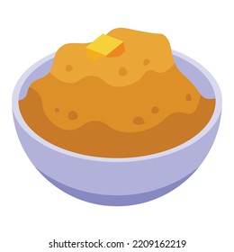 Icono de vacaciones de puré de papas. Isométrico del icono vectorial de puré de patatas para el diseño web aislado en fondo blanco