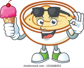 Mashed potatoes with ice cream character on white background
