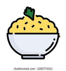 Mashed potatoes icon. Filled outline design. Homemade mashed potatoes in bowl on white background. For presentation, graphic design. Vector Illustration.