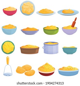 Mashed potatoes icons set. Cartoon set of mashed potatoes vector icons for web design