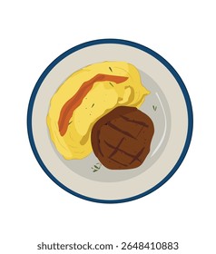 Mashed Potatoes and meatPlate with steak and mash, 