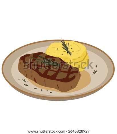 Mashed potatoes with meat.Plate with steak and mash