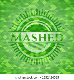 Mashed realistic green emblem. Mosaic background