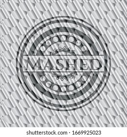 Mashed shiny silver emblem. Scales pattern. Vector Illustration. Detailed.