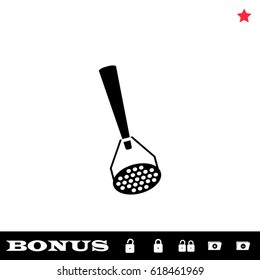 Masher icon flat. Black pictogram on white background. Vector illustration symbol and bonus button open and closed lock, folder, star
